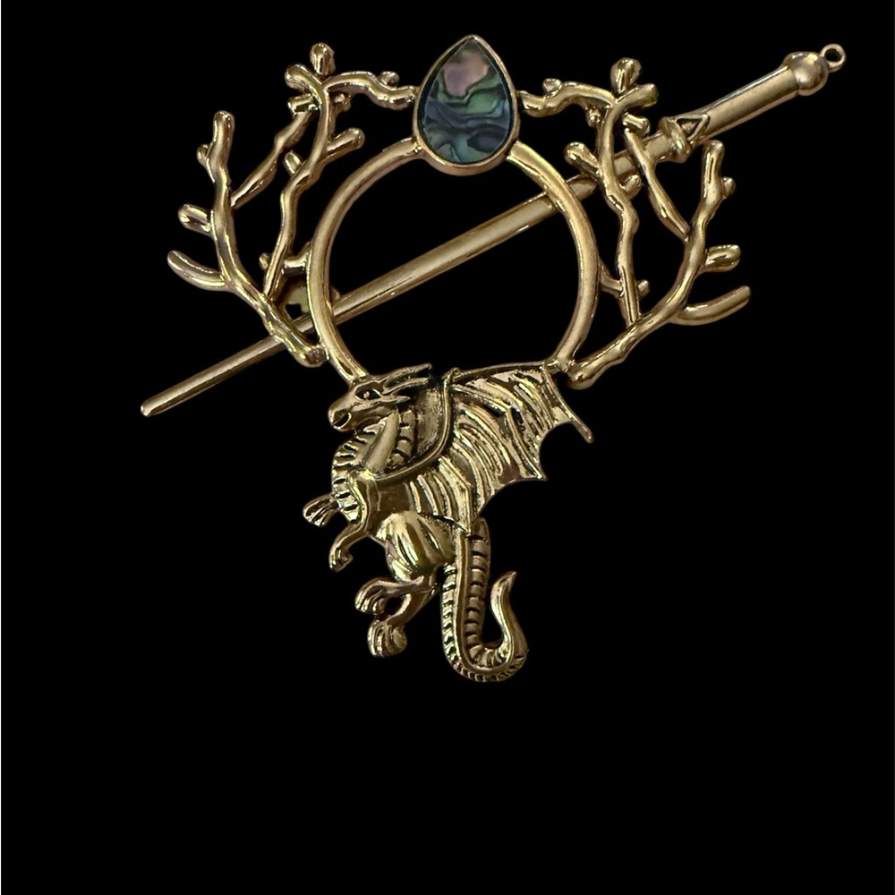Gold Dragon Hair Pin with Abalone Accent